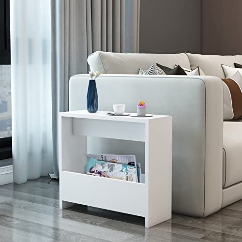 [en.casa] Table d'Appoint Rectangulaire pour Salon Chambre Table de Chevet avec Porte-Revues Panneau de Particules 60 x 55 x 20 cm Blanc