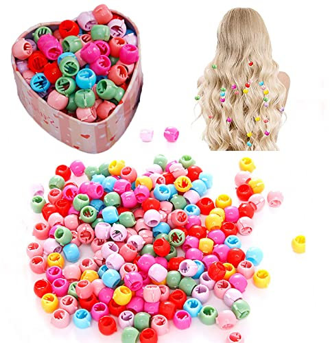 Pony Perlen, Perlen Zum Auffädeln,Mini Haarperlen zum Klipsen Mini Haar Klammer, Bunt Mini Haarclips, 200 Stück Mini Haarklammer Clips Klein Haarclips Bunte Perle Haarspangen Kunststoff Regenbogen