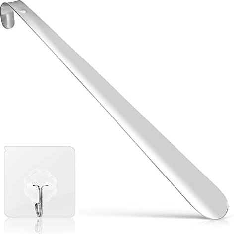 flintronic Calzador de Acero Inoxidable, Calzador Largo 42 cm, Diseño Elegante y Ergonómico, Diseño Curvo con Orificios para Colgar, con Gancho-Fácil de Utilizar