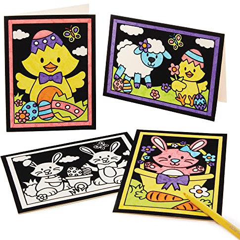 Baker Ross FX553 Oster-Ausmalbilder geflockte Kunstkarten - 10er-Pack, Osterkarten für Kinder