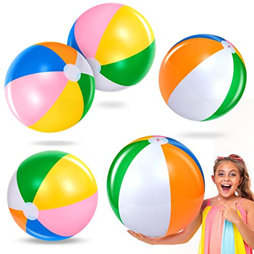 BBTO 5 Pcs Ballons de Plage Gonflables 60 cm Ballon de Natation Arc-en-Ciel Balles de Piscine Colorés Ballons d'eau Gonflables pour Jeux de Plage Jouet de Piscine Extérieur Fête Été Enfant