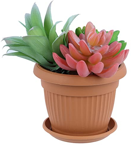 botle Blumentopf und Untersetzer Rund Übertopf Blumenkasten Abmessungen (DxH) 11 cm x 8,5 cm Volumen 0,5 L Farbe Terrakotta Kunststoff 12 Große Pflanzkübel traditionell