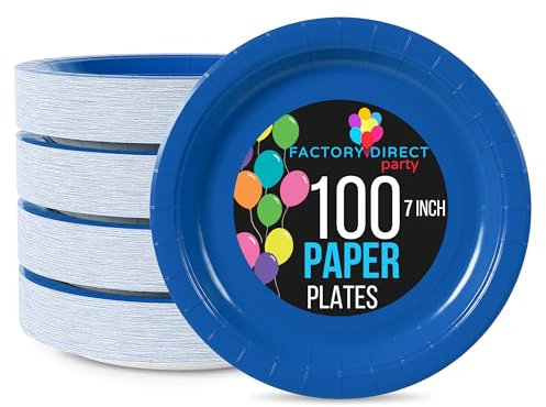 Exquisite Dark Blue Paper Plates Heavy Duty 7 Inch Dark Blue Plates for Party 100 Pcs Heavy Duty Paper Plate 350 GSM, Birthday Party Supplies Plate Set