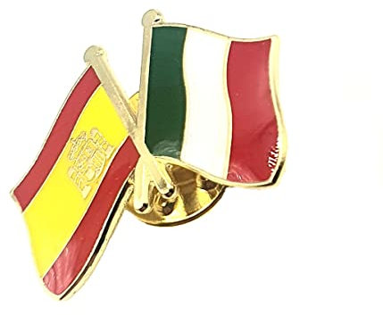Insignia de metal esmaltado con bandera de país de España, España, Italia, Italia, UE, Metal