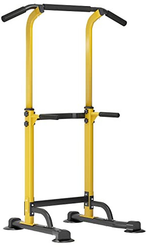 soges Dip-Station Kraftturm mit Klimmzugstange Multifunktions Krafttraining klimmzugturm,Ideal für Home-Gym Gelb