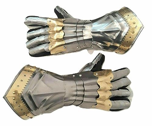 Mittelalterliche Rüstung Stulpen Historische Nazgul Arm Handschuhe Ritter Larp Krieger Stulpen Italienische Gothic Kreuzritter Arm Handschuhe Rollenspiel Kostüm, silber, One size