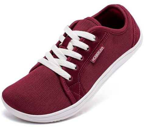 HOBIBEAR Unisex Breite Barfuss Schuhe Damen Herren Barfußschuhe Minimalistische Outdoor Trail Running Walking Schuhe (Weinrot EU 43)