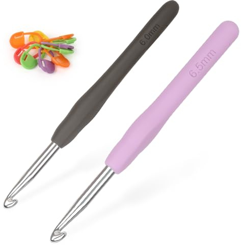 Coopay Häkelnadeln 6,0 mm und 6,5 mm, 2 Stück Metall Häkelnadel, Ergonomische Häkelnadel mit Weichen Griff für Arthritische Hände, TPR Griff Häkelnadeln für Anfänger & Profis, Häkelnadeln 6,0 6,5 mm