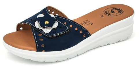 JOMIX Chanclas Mujer Cuña Sandalias Mujer Verano Chanclas Anatomicas Fabricadas en Italia Piel Cuero Piscina Playa Mar, Navy, 37 EU