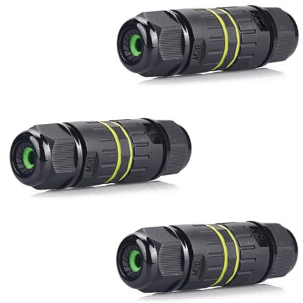 YETOR Junction Box Outdoor,IP68 M20 2Way 2Core Electrical Cable Connector for 9-12mm Wire Range(AC 400V, 24A) Quick Repair Extend Power Cables Waterproof Connector.(3PCS)