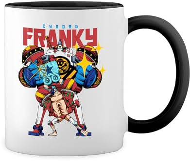 Cyborg Franky Straw Hat Pirates Water 7 Inspired Monkey Luffy Fun Lustige Trend White Coffee Mug with Black Rim & Handle