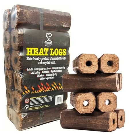 Saw Dust Heat Logs - Pack of 12 Compressed Fire Long Lasting Log Briquettes With Topline Card for Wood Burner, Fireplaces, Chimeneas, Multi-Fuel Stoves