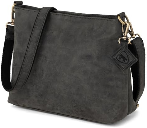 Berliner Bags Vintage Umhängetasche Marbella S, Mittelgroße Schultertasche Crossbody Bag aus Leder, Handtasche für Damen - Dunkelgrau