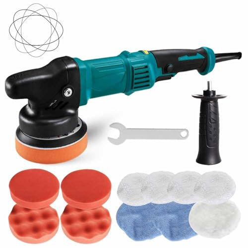Auto Poliermaschine,1350W Poliergerät 6 Variable Geschwindigkeit 2000–5800 U/min/min, Polierer mit 125mm Polierscheiben/Wollknäuel, abnehmbarer Seitengriff,zum Polieren von Auto, Glas