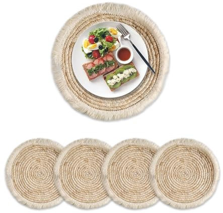 Octonyluck Salvamanteles Individuales Juego de 4, Manteles Individuales y Posavasos de Jacinto de Agua, manteles Individuales Naturales Que se Limpian con un Paño, Manteles Individuales Redondos