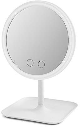 Marran 3 Colors Illuminated Mirror Led Light Makeup Mirror Cosmetic Vanity Desktop Storage Mirror Press Screen Dimmable,White