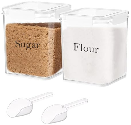 Gzsekken Flour Storage Containers with scoop,2 Pack Airtight Food Storage Containers for Sugar,Flour Rice,Pasta 4.2L Clear Flour Container, BPA-Free Food Bin for Ktichen Pantry Organisation