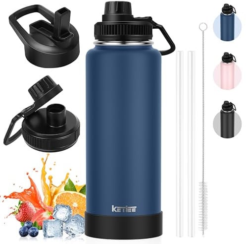 KETIEE 40oz Travel Mug with Straw and 2 Lids, 1180ML Stainless Steel Drinking Bottle Sports BPA-Free Leak-Proof Insulated Bottle, Travel Coffee Cup Water Bottle Bicycle Bottle, Navy Blue