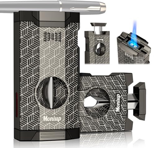 All-in-One Fackel Feuerzeug mit V Cut Cutter eingebaut Halter Dual Jet Flammen Geschenke für Männer & Geburtstag Festival Nachfüllbar Butan Feuerzeuge für Kerzen Outdoor Multifunktionale Verwendung