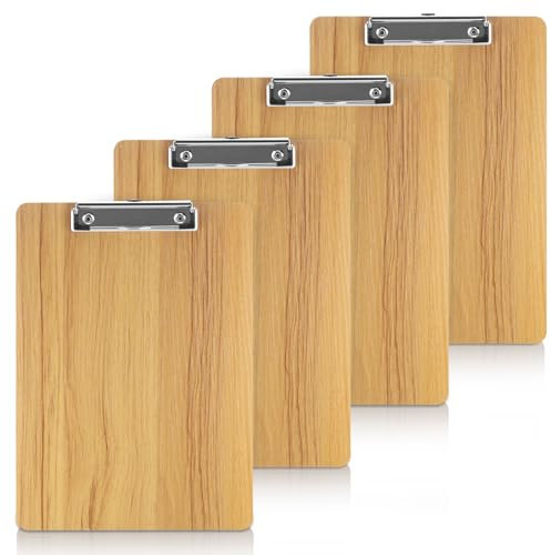 JIANTA Portablocco A4 in Legno, 4 Pezzi Tavolette per Appunti A4 con Clip in Metallo, Lavagna per Scrivere per Ufficio, Scuola, Affari (Marrone)