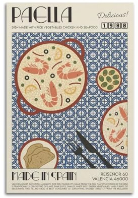 ZSLYMX Retro-Essen-Poster, minimalistischer Kunststil, PAELLA Marvel-Poster, dekorative Malerei, Leinwand, Wandposter für Schlafzimmer, Dekoration und Kunstdruck, moderne Familie, 30 x 45 cm