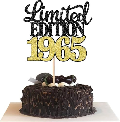 1 Stück Limited Edition 1965 Tortendeko Glitzer 60th Glitzer Kuchen Deko Prost auf 60 Jahre 60 & Fabelhaft Cake Topper für Männer und Frauen Geburtstag Party Kuchen Dekoration Schwarz Gold