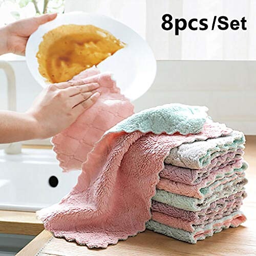 Absorbierendes Wischtuch für Waschbecken, Geschirrtuch, Wischlappen, Korallen, Küchentuch, 8 Stück, Reinigungsmittel Spültücher Waffel (Multicolor, One Size)