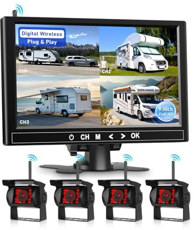 Wireless Reversing Camera Kit for Van, Hodozzy Backup Camera with 9 Inch 1080P IPS Monitor+Four Cameras, Support BSD Parking Line Night Vision Waterproof Rear View Camera