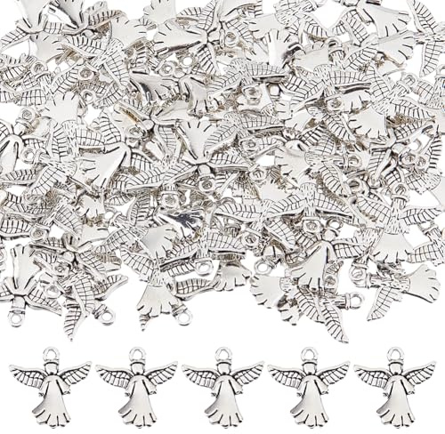 SUPerfINDINGS 90 st ängelberlocker antik silver skyddsängel berlocker tibetanska änglavingar berlocker legering vingar berlocker klassiska hängen berlocker för gör-det-själv smyckestillverkning