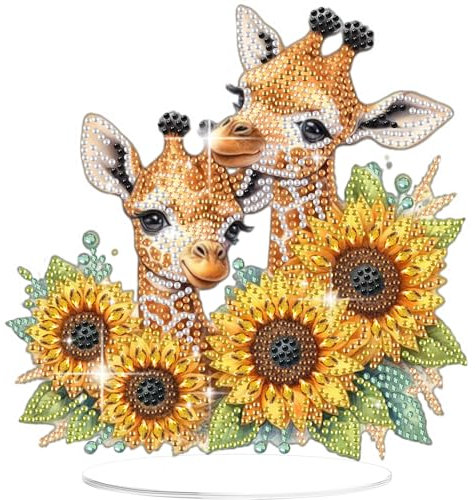 Lxmsja 5D Diamond Painting Giraffe Desktop Deko für Erwachsene Kinder, Diamond Painting Tier Tisch Deko Set, Diy Diamant Malerei Stehend Kunst Ornament Bastelset Kreativ Set für Zimmer Büro Desktop