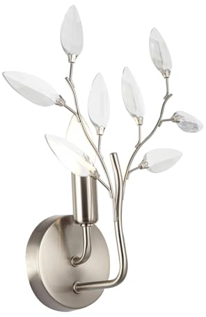 Happy Homewares Modern Designer Tree Birch Satin Nickel Plated Wall Light Fixture with Clear Acrylic Leaves | 1 x 7w E14 | 30cm x 36cm x 15cm