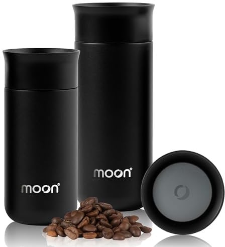 Moon 360° Insulated Travel Mugs - Leak Proof Reusable Coffee Cups - Pro Version for Performance & Easy Clean - Leakproof Flask for Hot & Cold Drinks - Fits Car Cup Holders, UK Company (500ml, Black)