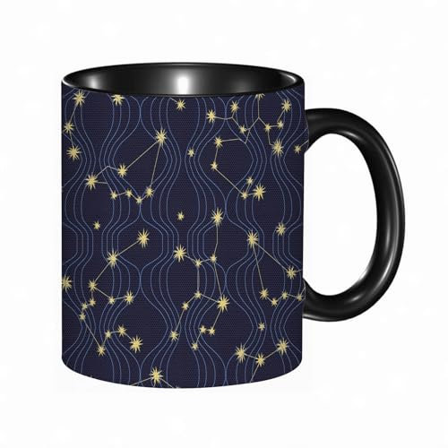 reyawdf Original Tasse mit lustigem Design, Constellation Zodiac Themed Connected Stars mit vertikalen Wellenlini,330ml, für Kaffee- und Teeliebhaber, als Geschenk für Weihnachten, Geburtstag und mehr