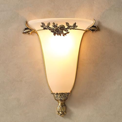 WRMING Innen Wandleuchte Messing Vintage Wandlampe Antik Landhaus Flurlampe Schlafzimmer Nachttischlampe E27 Glas Retro Wandbeleuchtung für Küche Wohnzimmer Treppen Restaurant (1pcs)