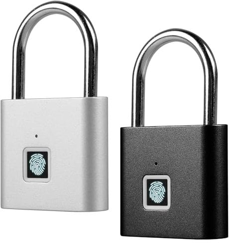 GAOUTO 2 Stück Fingerabdruck Schloss, Fingerabdruck-Vorhängeschloss Sportschloss, Smart Schloss Wasserdicht, Vorhängeschloss Fingerabdruck,USB-Aufladung, Schloss mit Fingerabdruck Klein für Gym,Büro