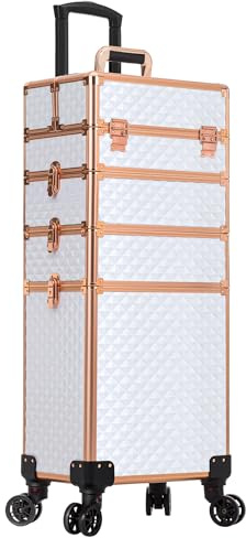 Arous Valise de maquillage à roulettes avec grand rangement - Trolley cosmétique 4 en 1 - Valise de voyage pour maquillage avec grande capacité, roulettes pivotantes avec clé - Coffret de voyage pour