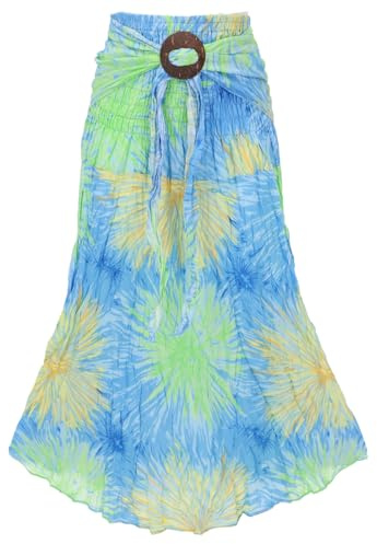 GURU SHOP Boho Sommerrock, Maxirock Hippie Chic, Wandelbares Sommerkleid, Strandkleid - Blau/grün, Damen