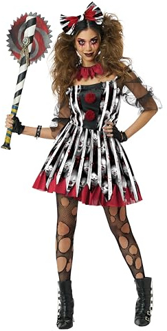 California Costumes 5025-002 Women's Savage Clown Xl Character Adult Sized Costumes, Striped with Cartoon Elements, Black/White/Red