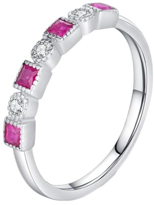 Rubin Ringe, Weißgold Ring Hochzeit 9K Gold Jahrgang Damen Schmuck Geschenk für Geburtstag Größe 61 (19.4)