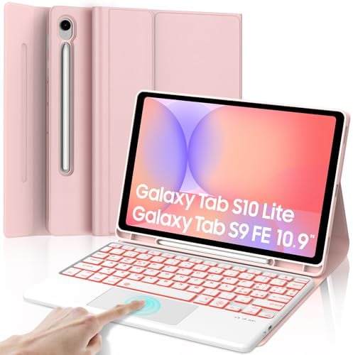 Cover Tastiera per Samsung Galaxy Tab S10 Lite/S10 FE/S9 FE 10.9/S9 11 | Keyboard Touchpad 7 Colori Illuminato Staccabile, Italiano QWERTY, Custodia Tastiera Bluetooth con Portapenna, Rosa chiaro