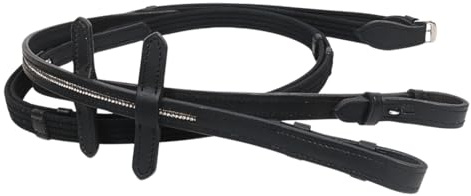 JA Horse JA3001 Leder Zügel mit Crystal, Schwarz, Full/Warmblut | Crystal-Verzierung, Hochwertige Elegante Reitzügel für Dressur, Springen & Freizeit