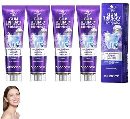 Rolimey Viogloss Bienengift-Zahntherapie Oral Power, Rolimey Viocore Zahnpasta mit Bienengift, Natürlich Lila Whitening Zahnpasta, Reinigt Gründlich, Entfernt Flecken, für Männer und Frauen (4 Stück)