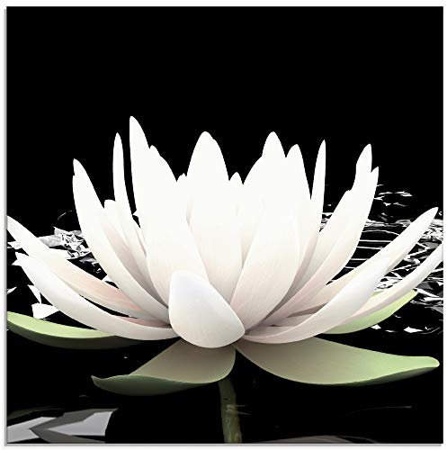ARTland Wanddeko Glasbilder Wandbild Glas Bild einteilig 40x40 cm Quadratisch Asien Botanik Blumen Blüten Lotusblume Seerose Modern Schwarz Weiß T9NL