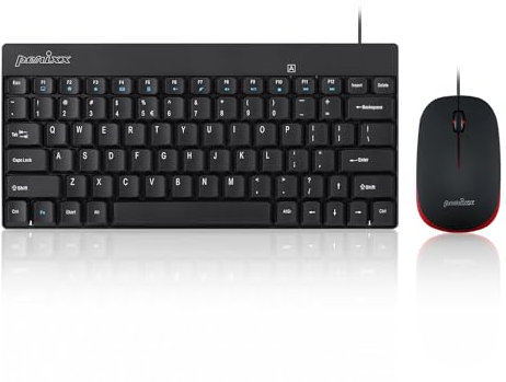 Perixx PERIDUO-212 Kabelgebundene Mini-Tastatur und Maus Set, USB Anschluss, Schwarz, US Englisch Layout