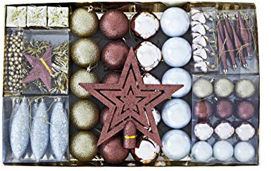 Heitmann Deco Weihnachtsbaum-Schmuck - gold / braun / perlmutt - 60-teilig - Set inkl. Baumspitze, Kugeln, Perlkette, Girlande und Sterne - Kunststoff