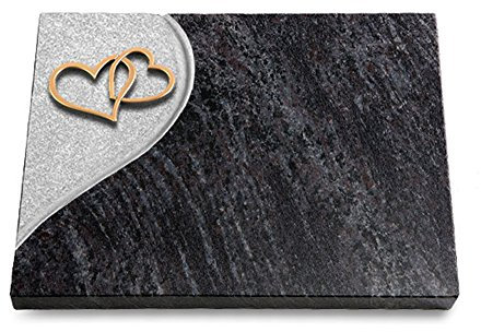 MEMORUM Grabmale Grabtafel, Grabplatte, Grabstein, Grabkissen, Urnengrabstein, Liegegrabstein Modell Folio 40 x 30 x 3-4 cm Orion-Granit, poliert inkl. Gravur (Bronze-Ornament Herzen)