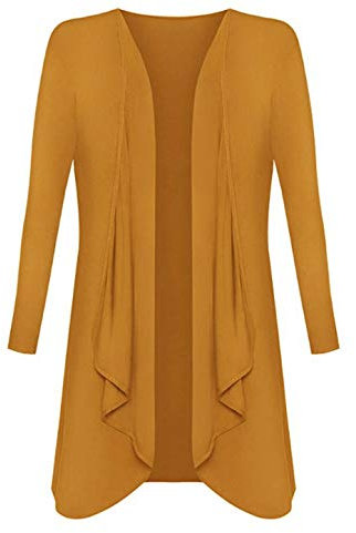 Womens Ladies Plus Size Long Sleeve Waterfall Cardigan Top Duster Coat Jacket, XXL 20-22 Plus Size, Mustard