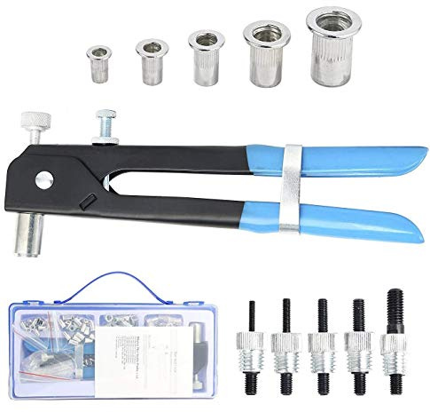 191pcs Heavy Duty Blind Rivet Nut Kit Set, Riveter Tool, Rivet Nut Gun, Thread Hand Riveter, Rivet Gun Threaded Insert Tool, Riveting Tools with 185PCS Metric Rivet Nuts Assortment M3 M4 M5 M6 M8