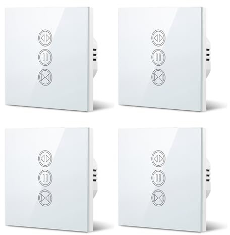 LoraTap Interruptor Persianas WiFi, Interruptor Táctil de Pared para Cortina Eléctrica, Control de Voz con Alexa Echo y Google Home, Interruptor Temporizador para Motor Tubular CA, 4 Piezas
