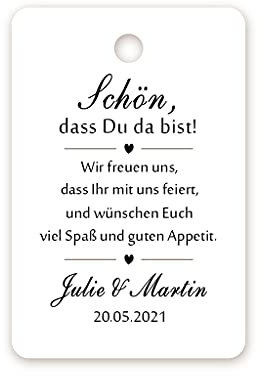 100 PERSONALISIERT Geschenkanhänger Tags Papieranhänger 'Schön, dass Du da bist!' zur Hochzeit Taufe Kommunion Konfirmation Taufe Geburtstag Willkommenskarten Tüten - Tag 061